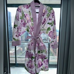Purple Floral Satin Bridal Robe